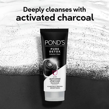 POND's Pure Detox Face Wash 100 g, Daily Exfoliating & Brightening Cleanser, Deep Cleans Oily Skin - With Activated Charcoal for Fresh, Glowing Skin (Pack of 2)
